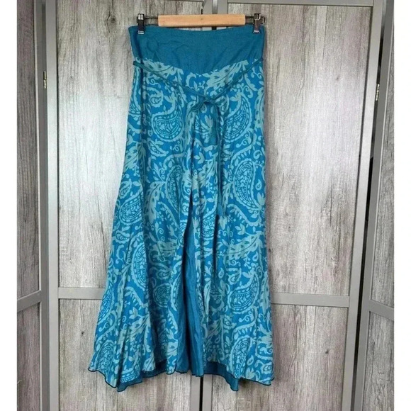 Purple Moon Pants Womens Small Paisley Print Blue Wide Leg High Rise Tulip Hem - Picture 1 of 8